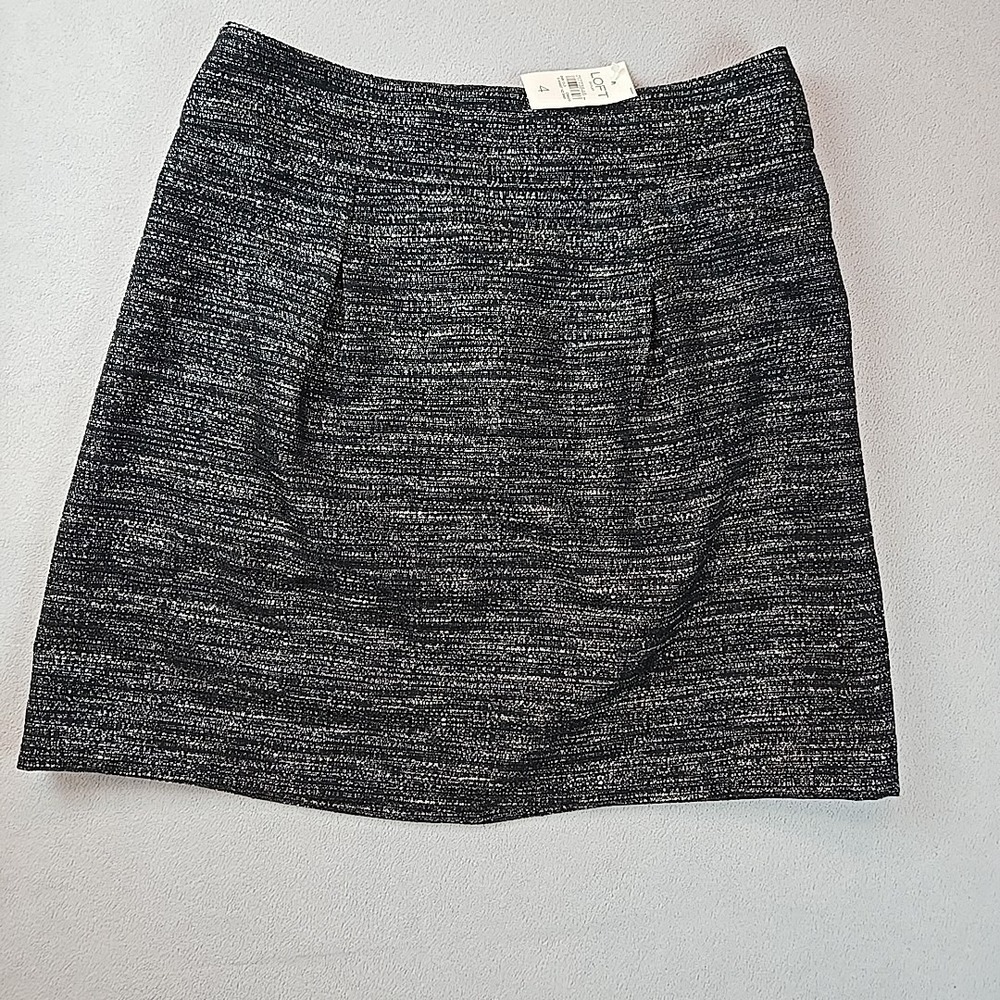 LOFT Tweed Mini Skirt Women's Size 4 Black White High Rise NWT